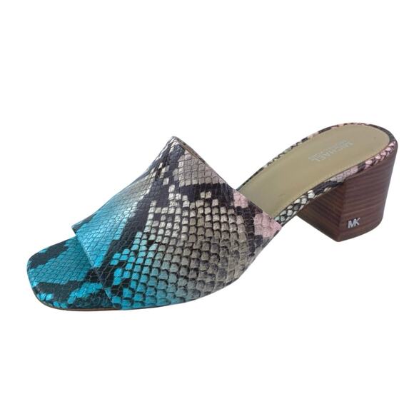 Michael Kors Ingrid Snakeskin Leather Round Toe Slip On Mules Dress Sandals 9.5M - Picture 1 of 5